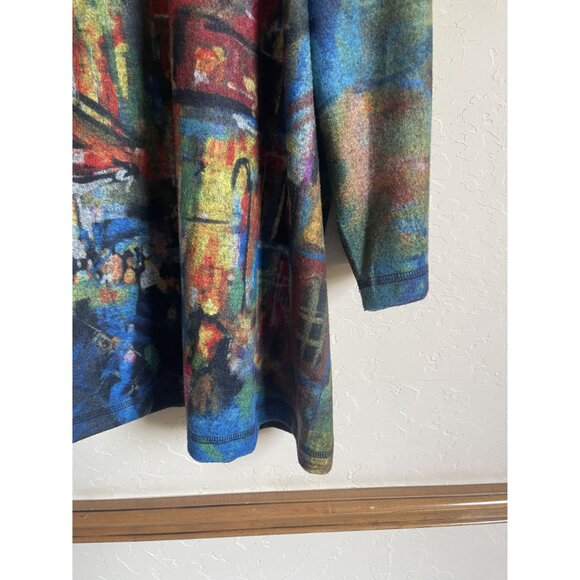 Ali Miles 2X Multicolor Watercolor City Scene 3/4 Sleeve Ultrasoft Fleece Tunic - Picture 6 of 7